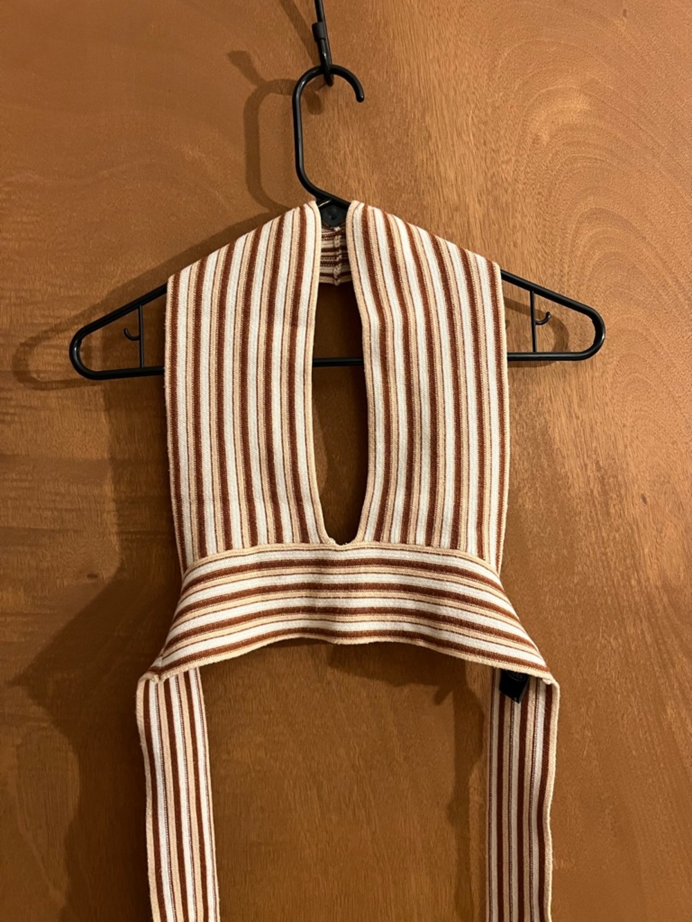 Cider Striped Ribbed Halter Top in Cream and Brown